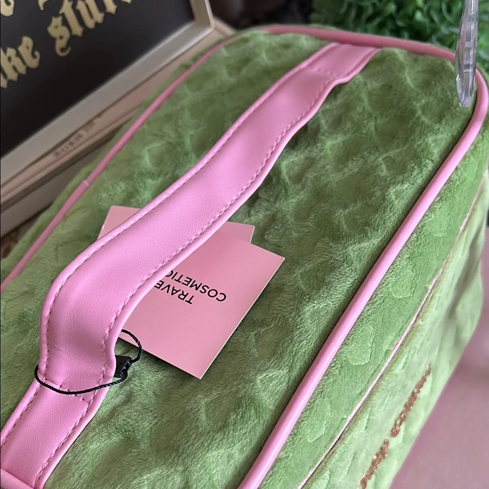 Juicy Couture Green and Pink Velour Cosmetic Case/Bag